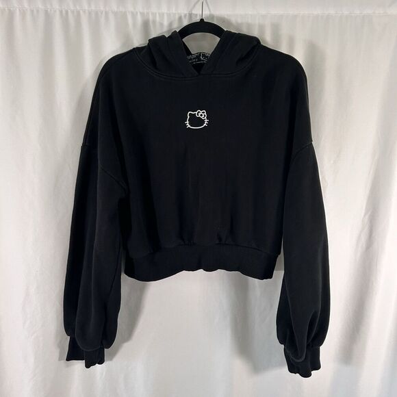 Hello Kitty X Forever 21 Hoodie Women's Large Black Cat Ears Bow Pullover - Picture 1 of 11